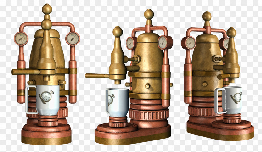 Complex Bronze Coffee Machine Steampunk PNG