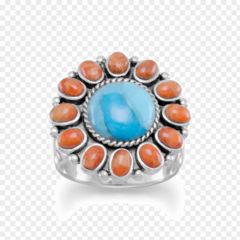 Silver Turquoise Sterling Ring Red Coral PNG