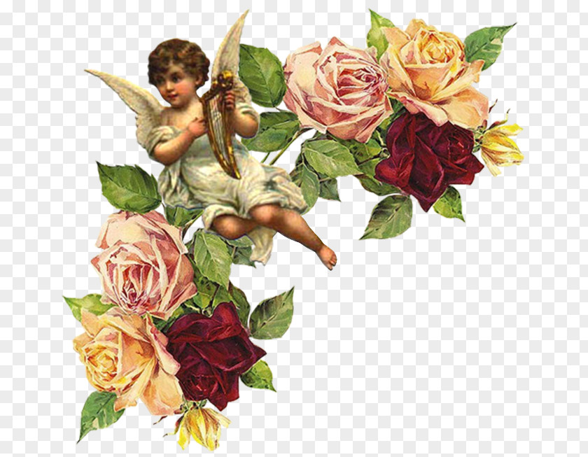 Angels With Roses Cherub Angel Image Vintage Clothing PNG