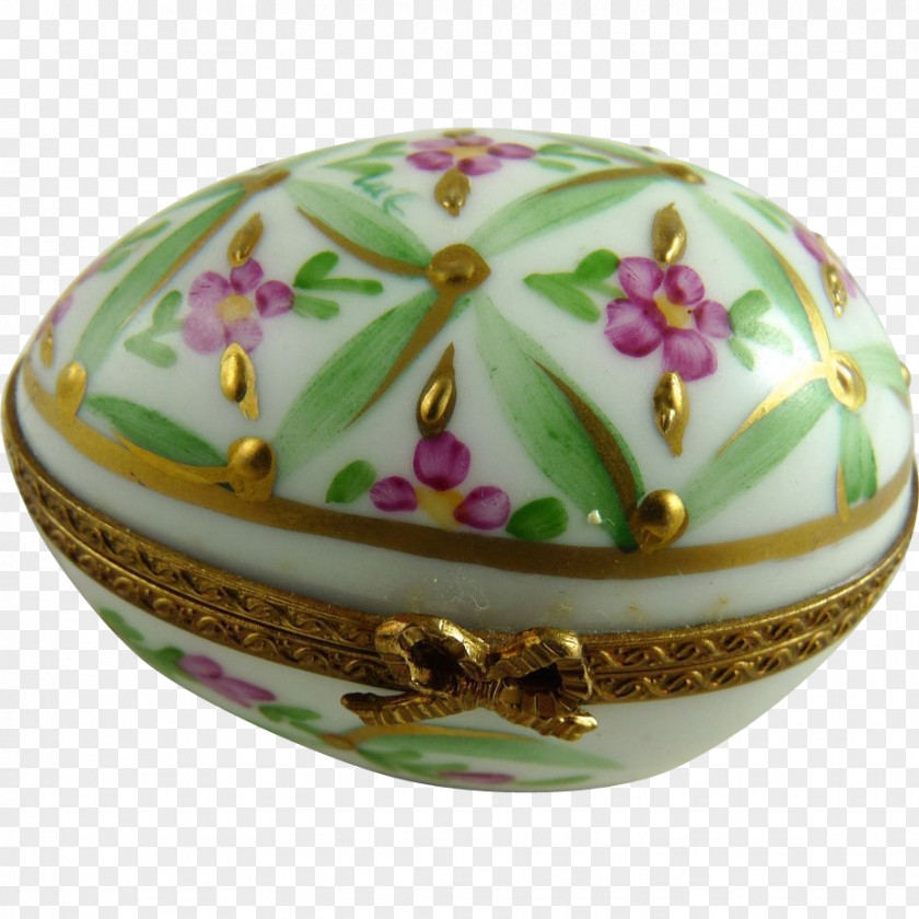 Hand Painted Floral Background Limoges Porcelain Pottery Christmas Ornament PNG