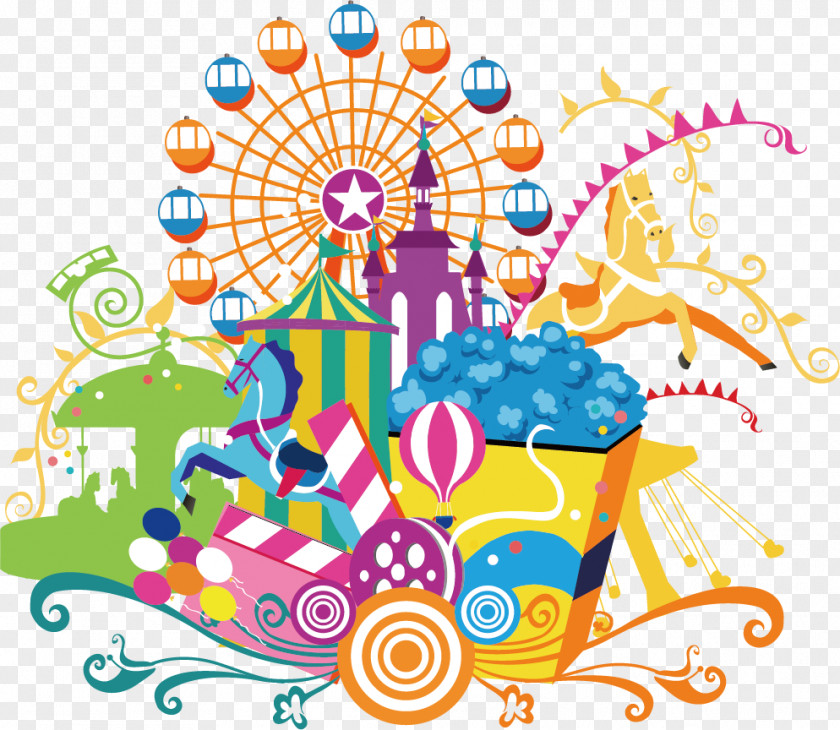 Popcorn Border Carousel Gardens Amusement Park Ferris Wheel Vector Graphics PNG