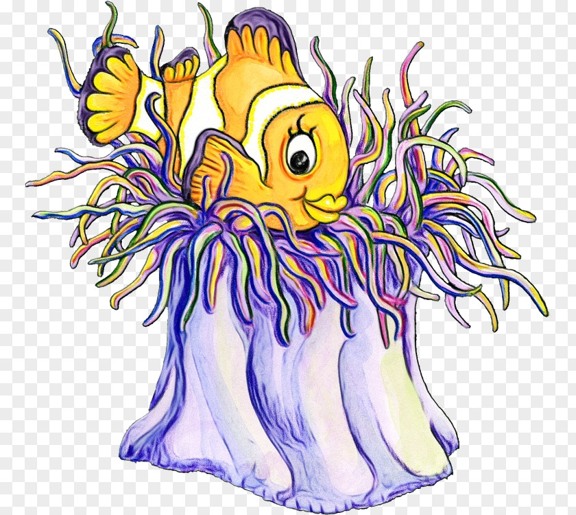 Sea Anemone Wet Ink Clip Art PNG