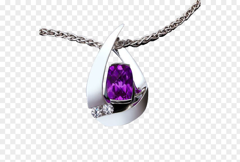 Purple Gemstone Pendant Amethyst Necklace Birthstone Garnet PNG