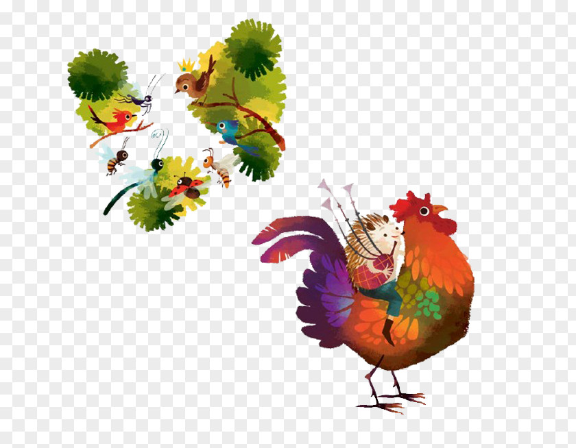 The Hedgehog Sitting On Rooster Hans My Illustrator Concept Art Illustration PNG