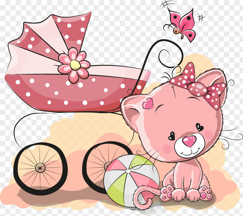 Vector Cartoon Cute Cat And Strollers Infant Cuteness Illustration PNG