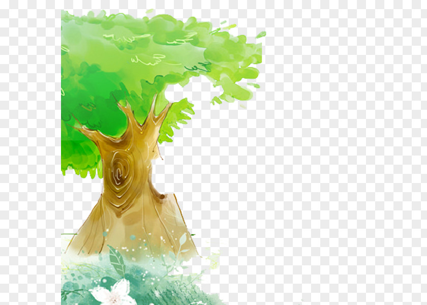 Watercolor Tree Painting Green Poster PNG