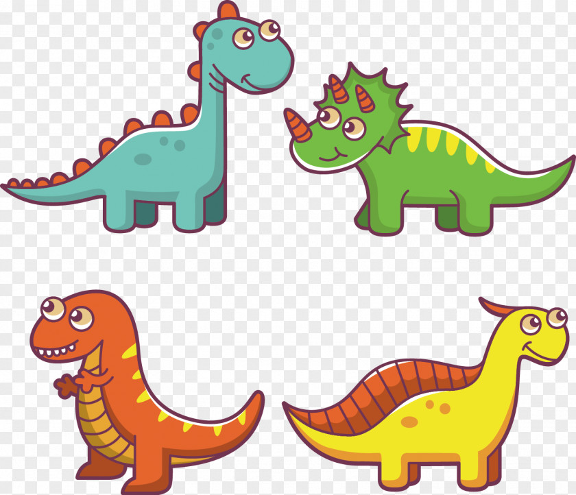 Vector Cartoon Dinosaurs Hand-painted 4 Pack Euclidean PNG