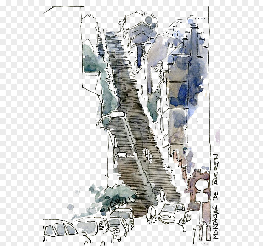 Drawing Stairs Watercolor Painting Sketch PNG