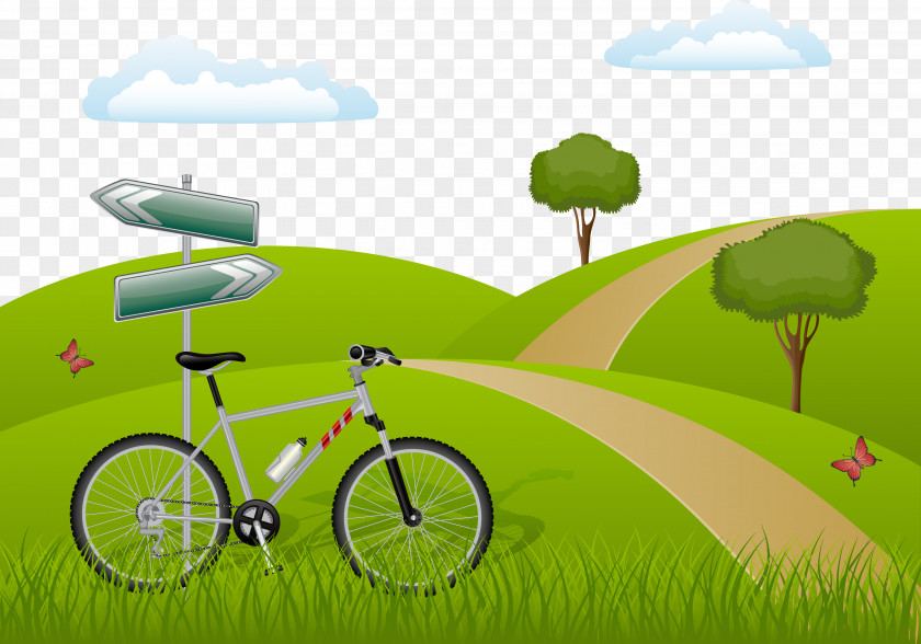 Green Bicycle Trail Euclidean Vector Landscape Illustration PNG