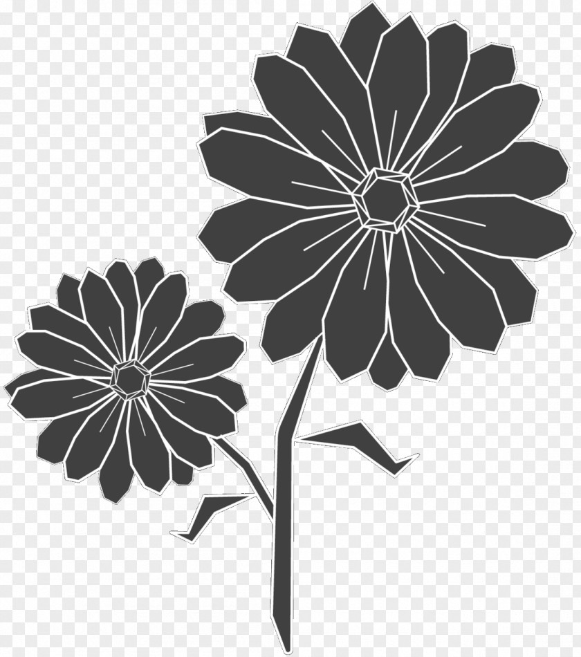 M Leaf Petal Floral Design Black & White PNG