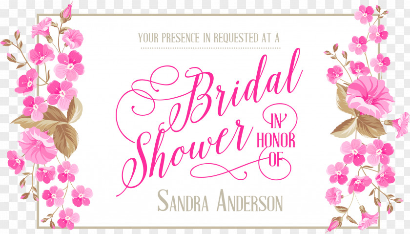 Hand Painted Pink Flowers Wedding Invitation Shower Illustration PNG