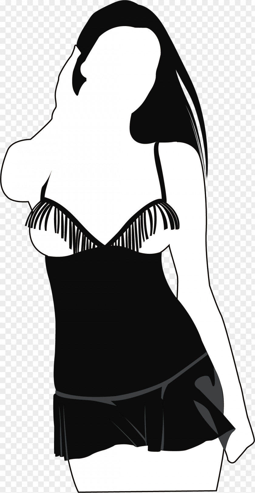 Cartoon Woman Silhouette Black And White Illustration PNG