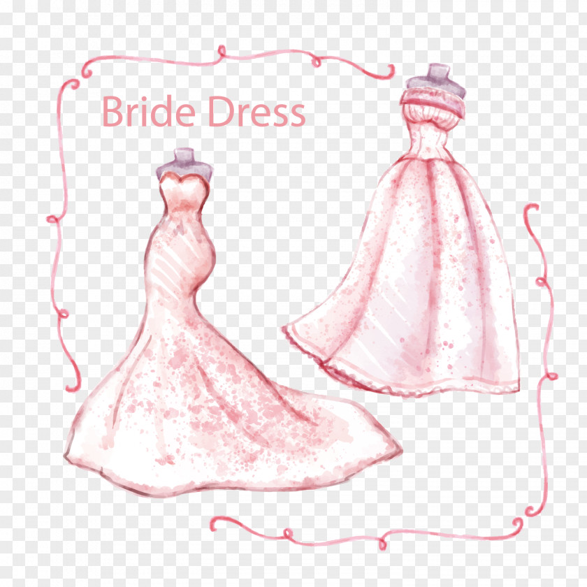 2 Water Painted Pink Bride Wedding Dress Euclidean Vector Watercolor Painting PNG