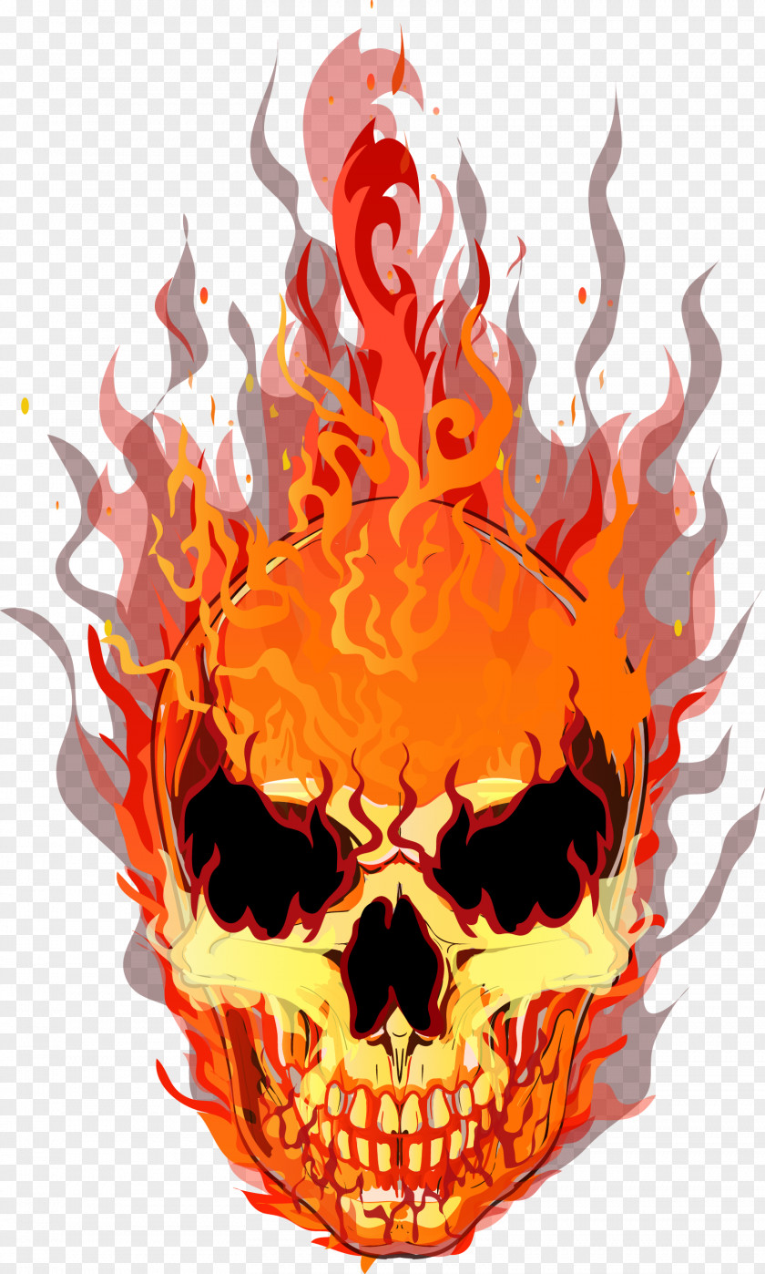 Vector Skull T-shirt Fire Flame PNG