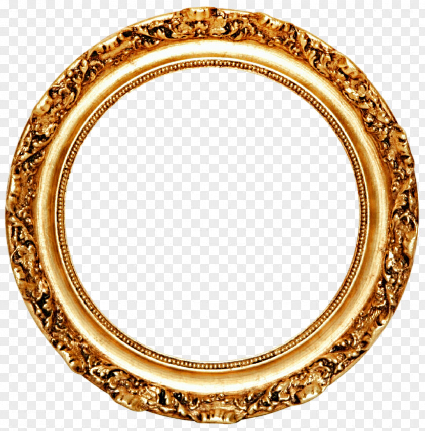 Golden Round Frame Transparent Picture Mirror Circle Gold Leaf PNG