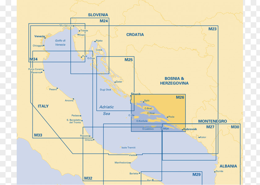 Map Imray Chart M32: Adriatic Italy (South) Elevation Water Resources Book PNG