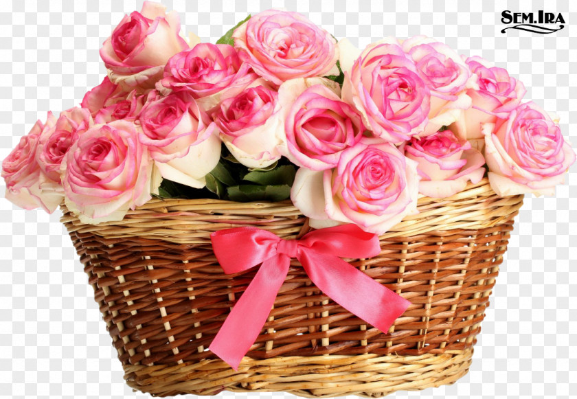 Rose Basket Flower Bouquet Pink PNG