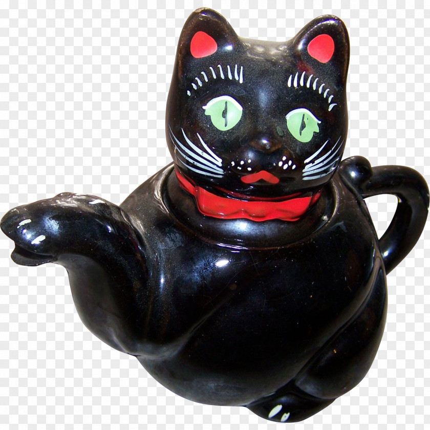 Dark-red Enameled Pottery Teapot Whiskers Cat Figurine PNG