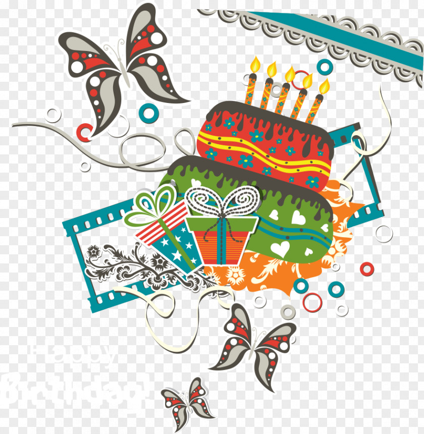 Vector Butterfly Background Birthday Cake Clip Art PNG