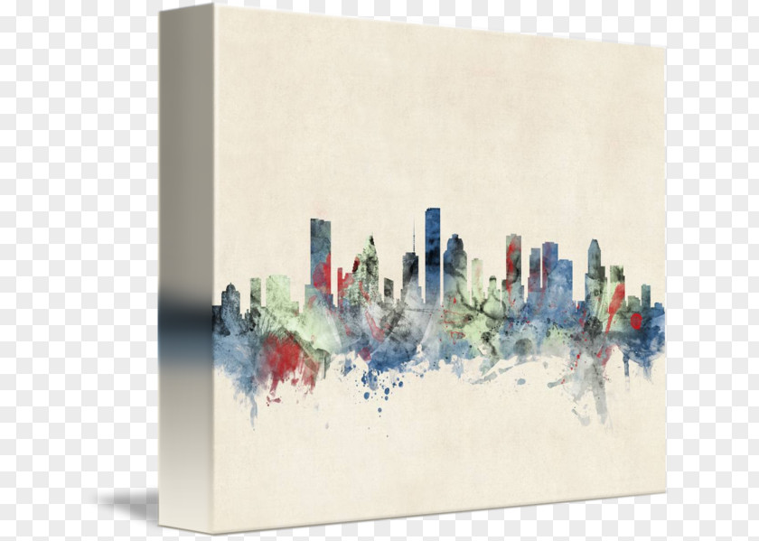 Houston Skyline Watercolor Painting Canvas Print Art PNG