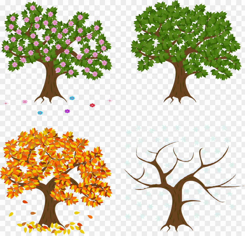 Vector Hand Painted Spring, Summer, Autumn And Winter PNG
