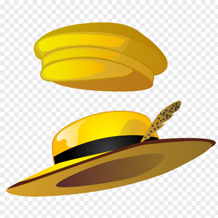 Two Yellow Hat Straw Cartoon Illustration PNG