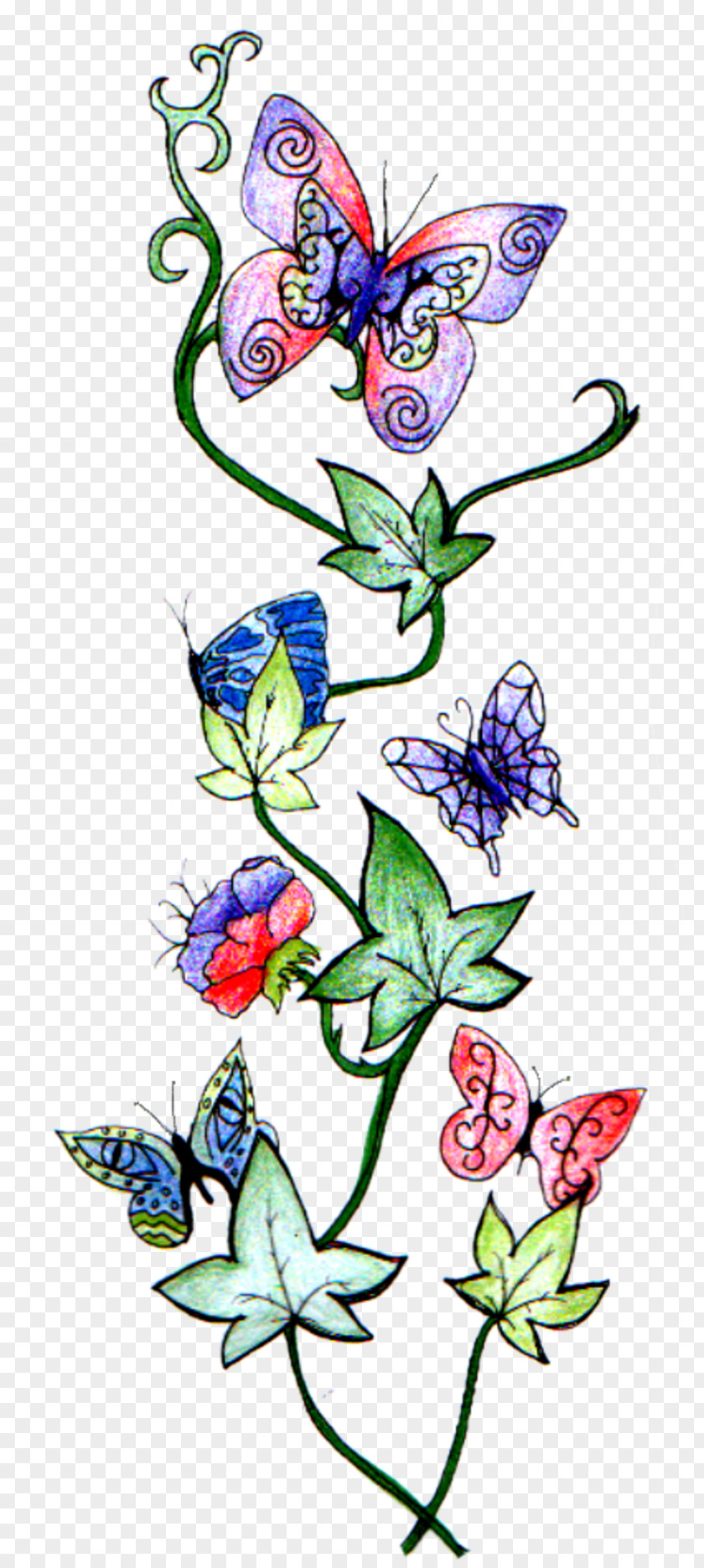 Ivy Vine Drawing Sleeve Tattoo Butterfly Design PNG