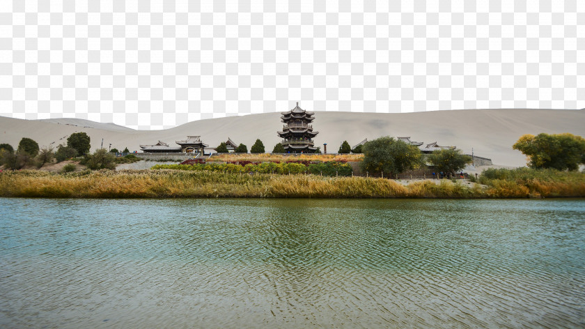 A Crescent Lake In Dunhuang, Gansu Lanzhou Gobi Desert Yueya Spring Wallpaper PNG