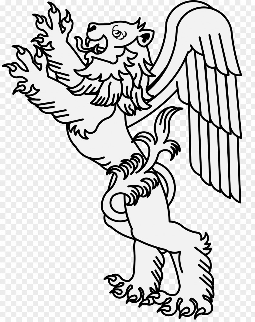 Lion Wings Carnivora White Heraldry Line Art PNG