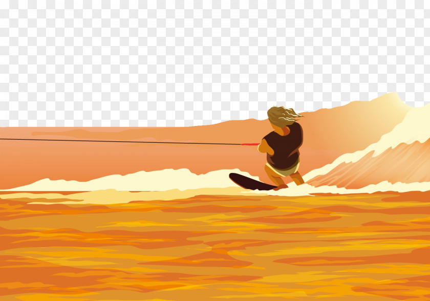 Sunset Surfing Water Skiing Download PNG