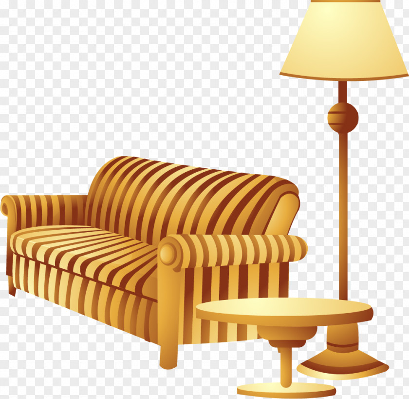 Vector Hand-painted Sofa Floor Lamp Table Chair Couch PNG