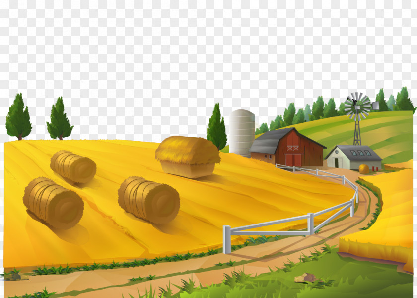 Autumn Wheat Field Vector Material Farm Rural Area Landscape Stock Photography PNG