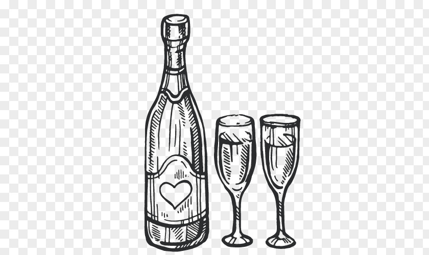 Champagne Glass Bottle Drawing Wine PNG