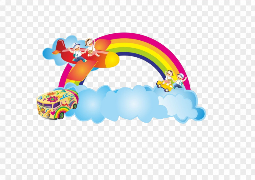 Rainbow Airplane Cartoon PNG