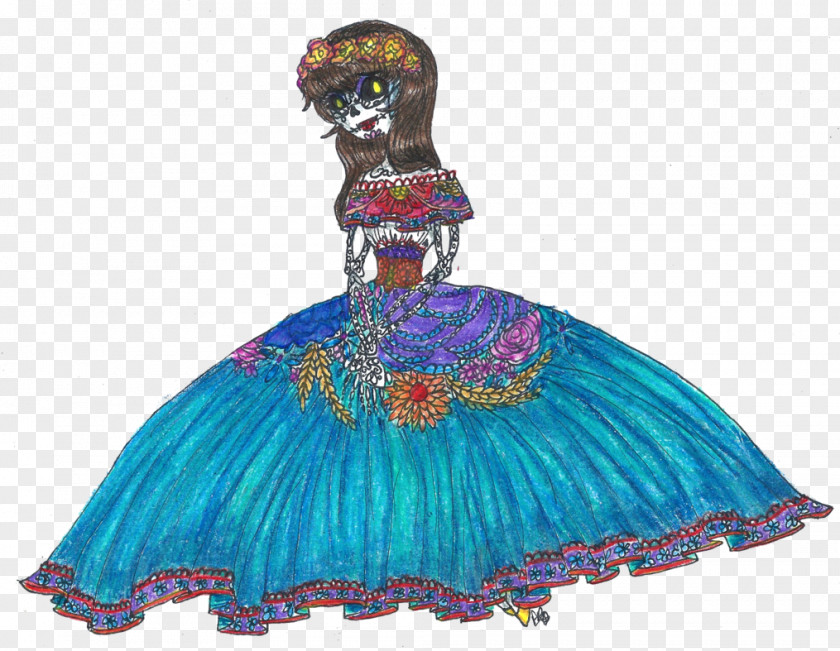 Wafting Costume Design Dance Turquoise Dress PNG
