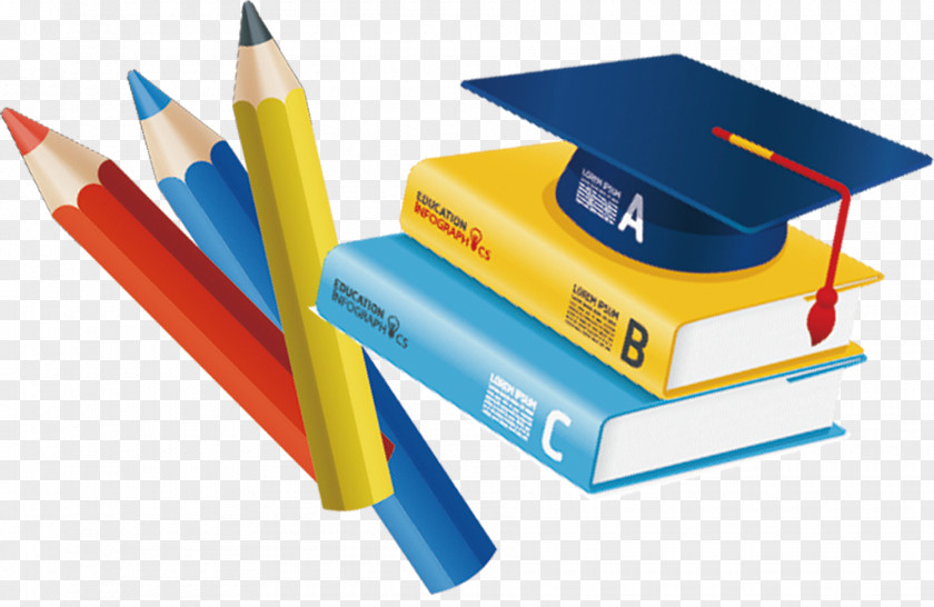 Books And Pens Hats Colored Pencil Drawing PNG