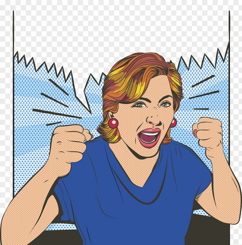 Crazy Illustration, Furious Lady Screaming Cartoon Illustration PNG