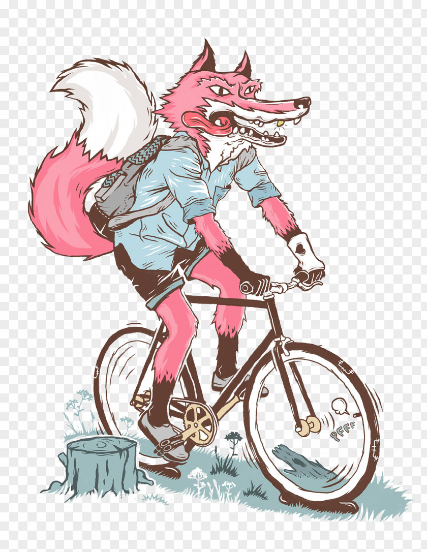 Cycling Fox Cartoon Bicycle Wheel Illustration PNG