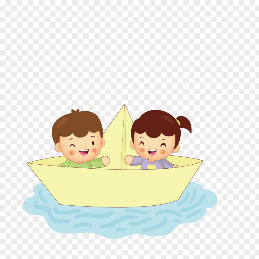 Sitting In Paper Boat Playing Friends Clip Art PNG