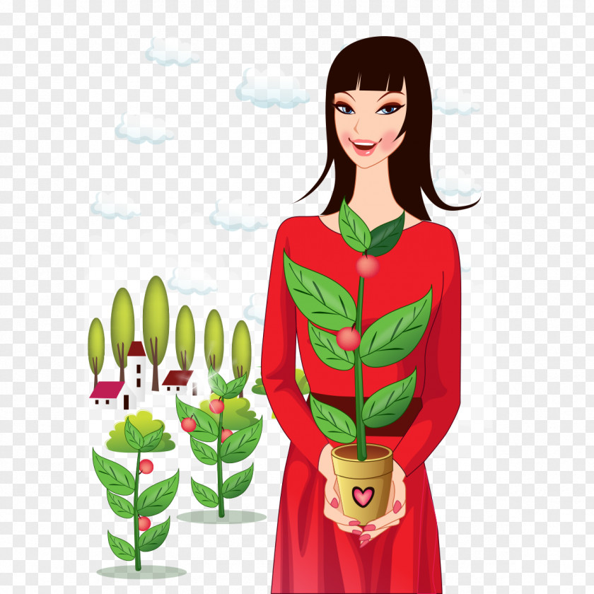 Female Teacher Holding Flowers Woman Illustration PNG