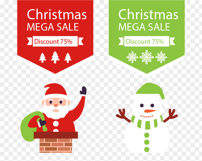 Christmas Banners Cute Characters Santa Claus Tree Banner Clip Art PNG