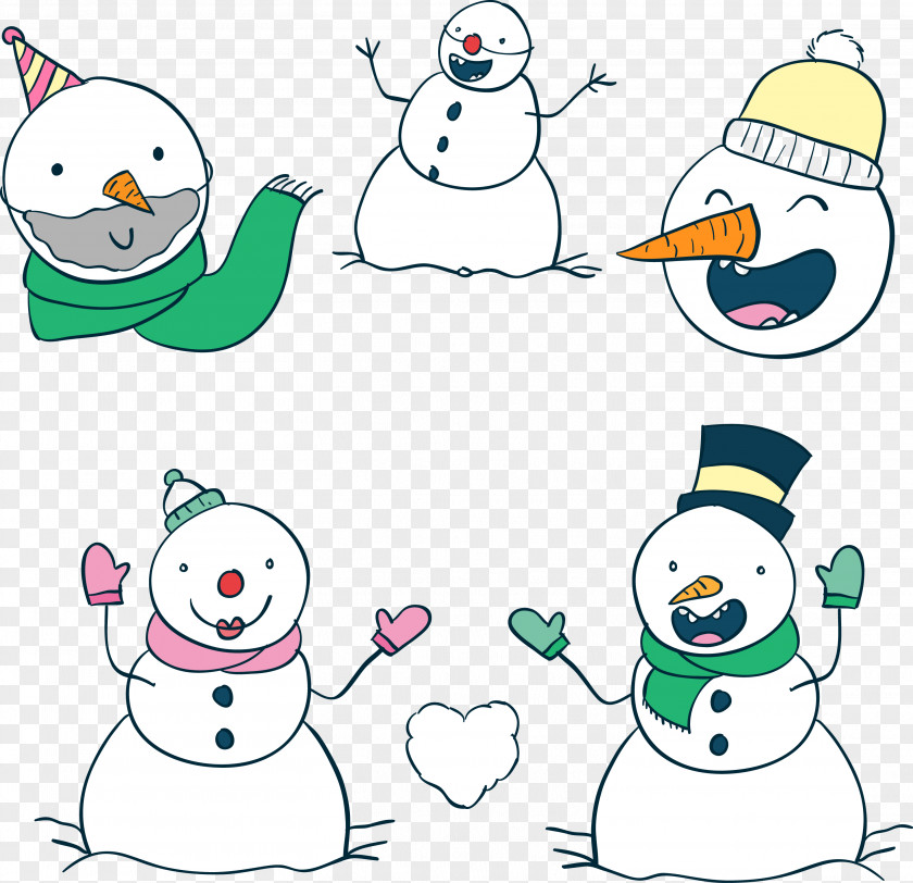 Five Cartoon Snowman Christmas Euclidean Vector Clip Art PNG