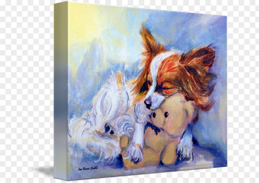 Teddy Dog Papillon Watercolor Painting Canvas Print Art PNG