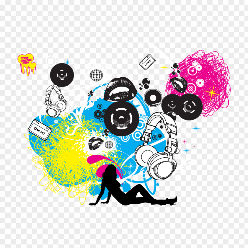 Vector Ink And Headphones Clip Art PNG