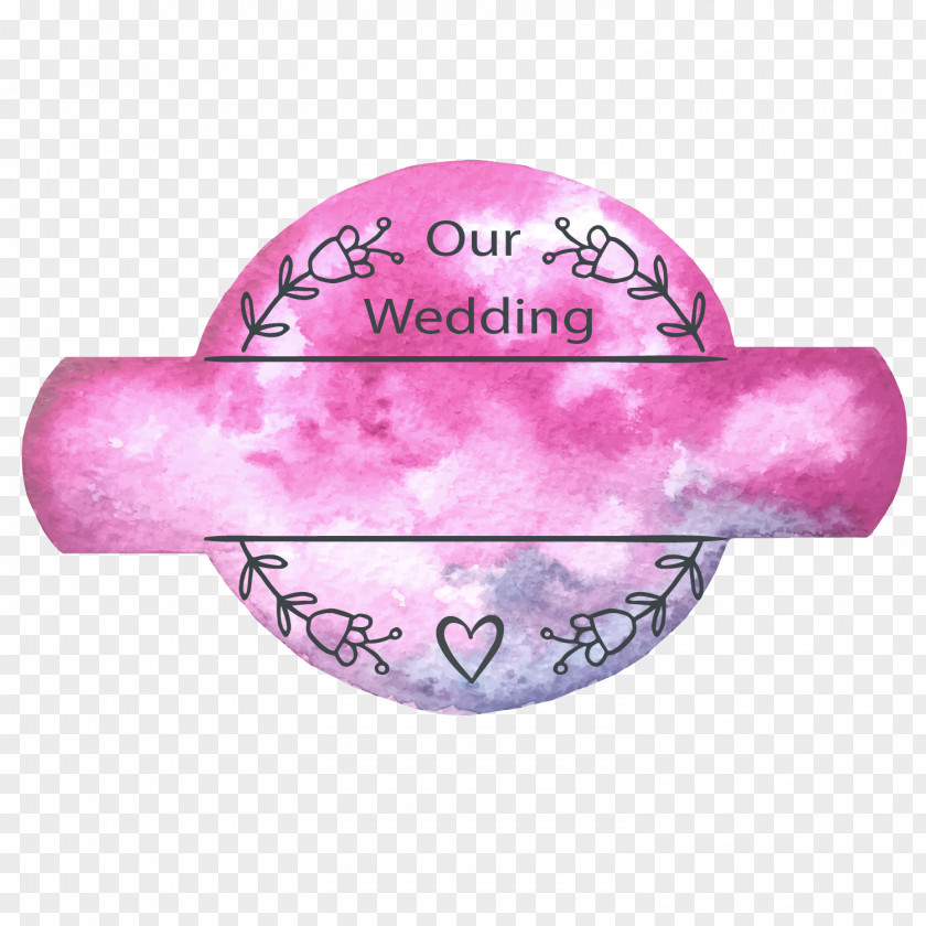 Watercolor Pink Garland Wedding Label Vector Painting Etiquette PNG