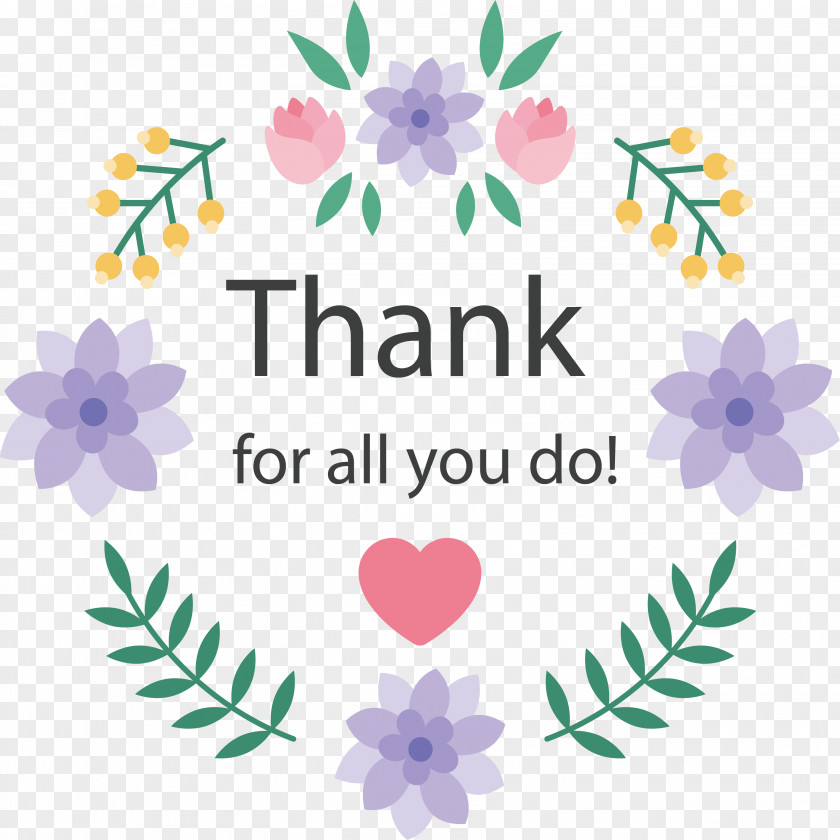 Purple Thank-you Card Floral Design PNG