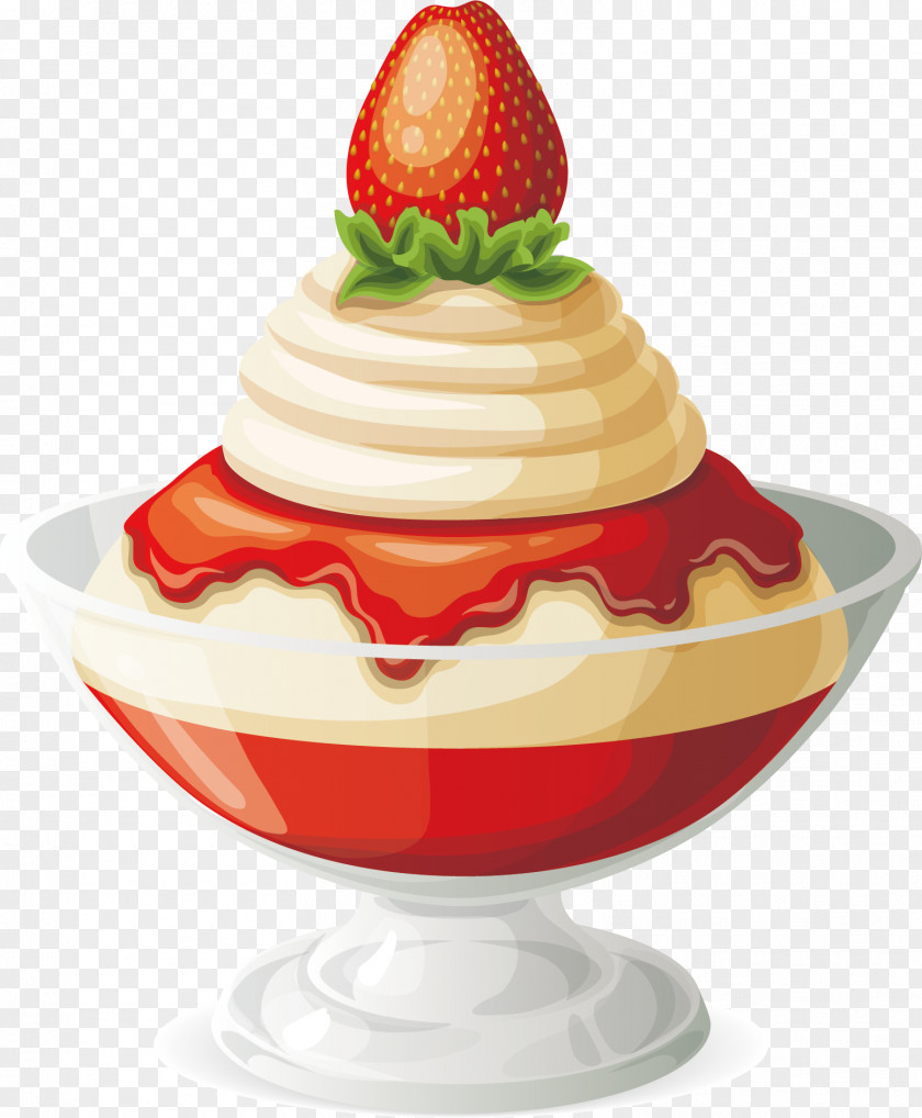 Vector Hand-painted Strawberry Ice Cream Sundae Cone PNG