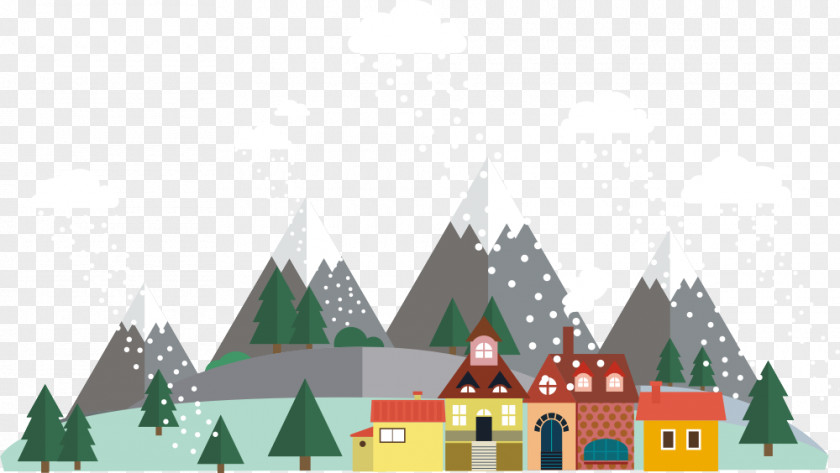 Vector Mountain And Houses Illustration PNG
