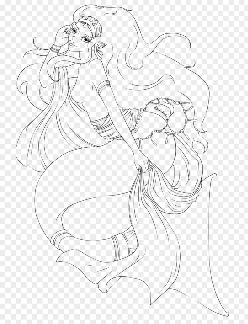 Mermaid Draw Drawing Line Art White Sketch PNG