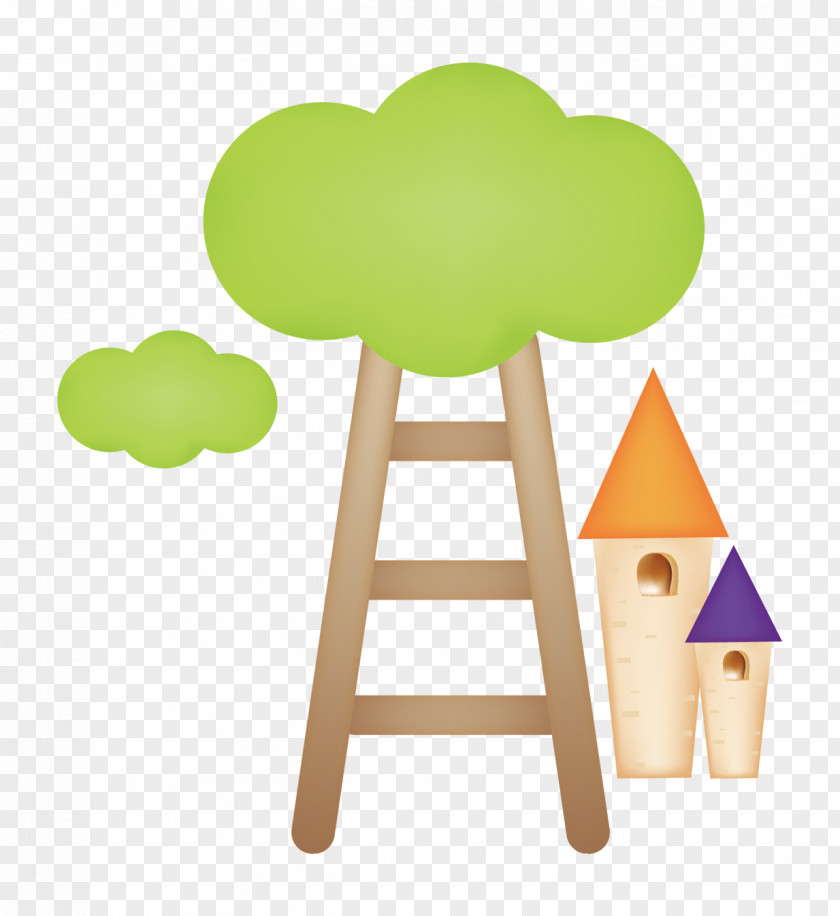 Cartoon House Ladder Yellow Green PNG